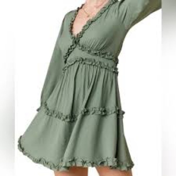 Francesca's Collections Dresses & Skirts - Francesca's Mi Ami green ruffle long-sleeve mini dress sage color Size Medium